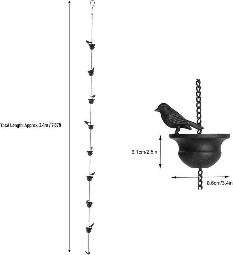 سلسلة مطر معدنية عتيقة من النحاس الأصفر على شكل طيور بطول 2.4 متر، مجمع مياه للمزاريب وزينة للحدائق - Image 4